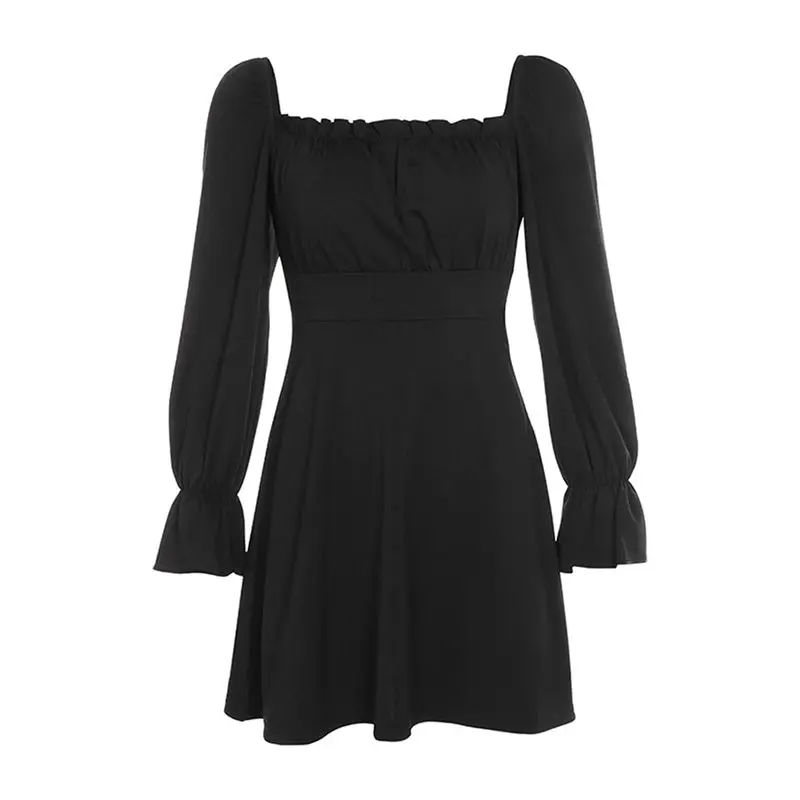 Готическое черное платье женское плиссированное с открытой спиной на шнуровке