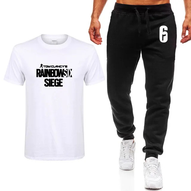 Summer Men t Shirt Tom Clancys Rainbow Six Siege T-shirt Casual Fashion Hip Hop cotton T-Shirt high quality T Shirts+pants suitX |