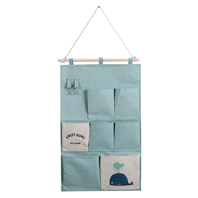 

7 Pockets Wall Hanging Storage Bag Bathroom Cotton Linen Sundries Folding Cotton Linen Organizer Waterproof Pouch Cosmetic Toys