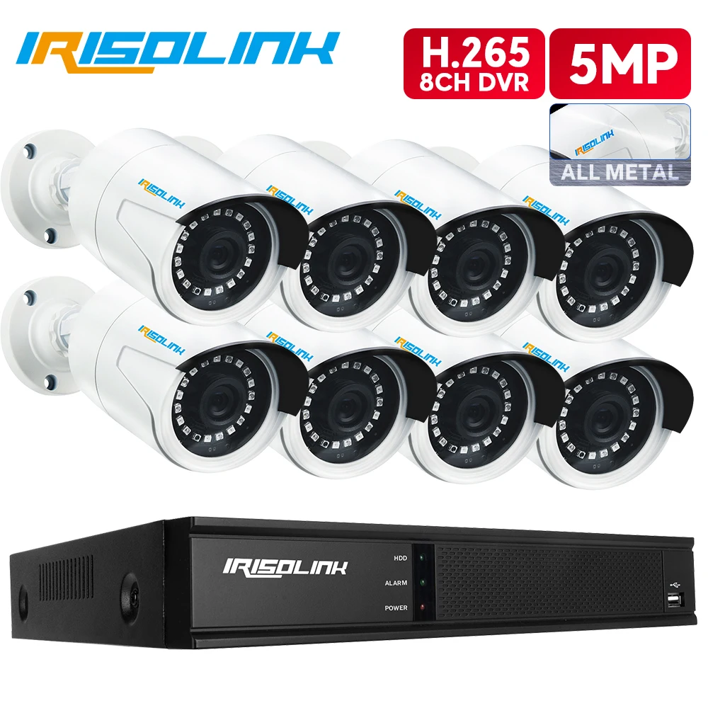 

Система видеонаблюдения Irisolink, 5 МП, 8 каналов, H.265, DVR, 8 шт., Камера Безопасности s, IP67, водонепроницаемая, ночное видение, набор камеры видеонаб...