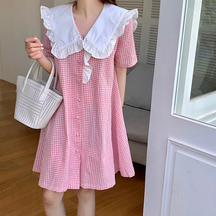 

Make Korean grid splicing big led soft sister doll dress