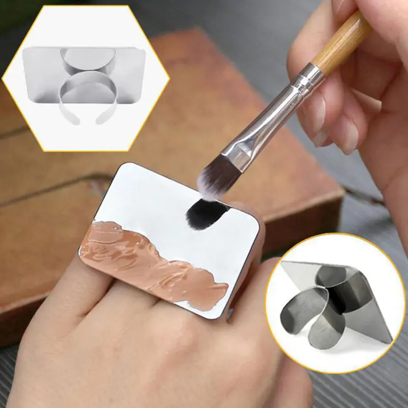 

Beauty Manicure Tool Nail Mixing Palette Eyeshadow Plate Nail Art Finger Ring Makeup Accessories Stainless Steel