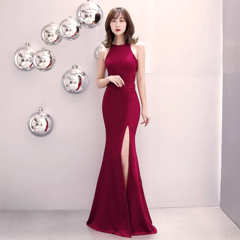

Wine Red Shoulder Burgundy Evening Dress Long Girls Wedding Mermaid Stretch Side Slit Prom Gown Dubai Zipper Party Dresses Robe