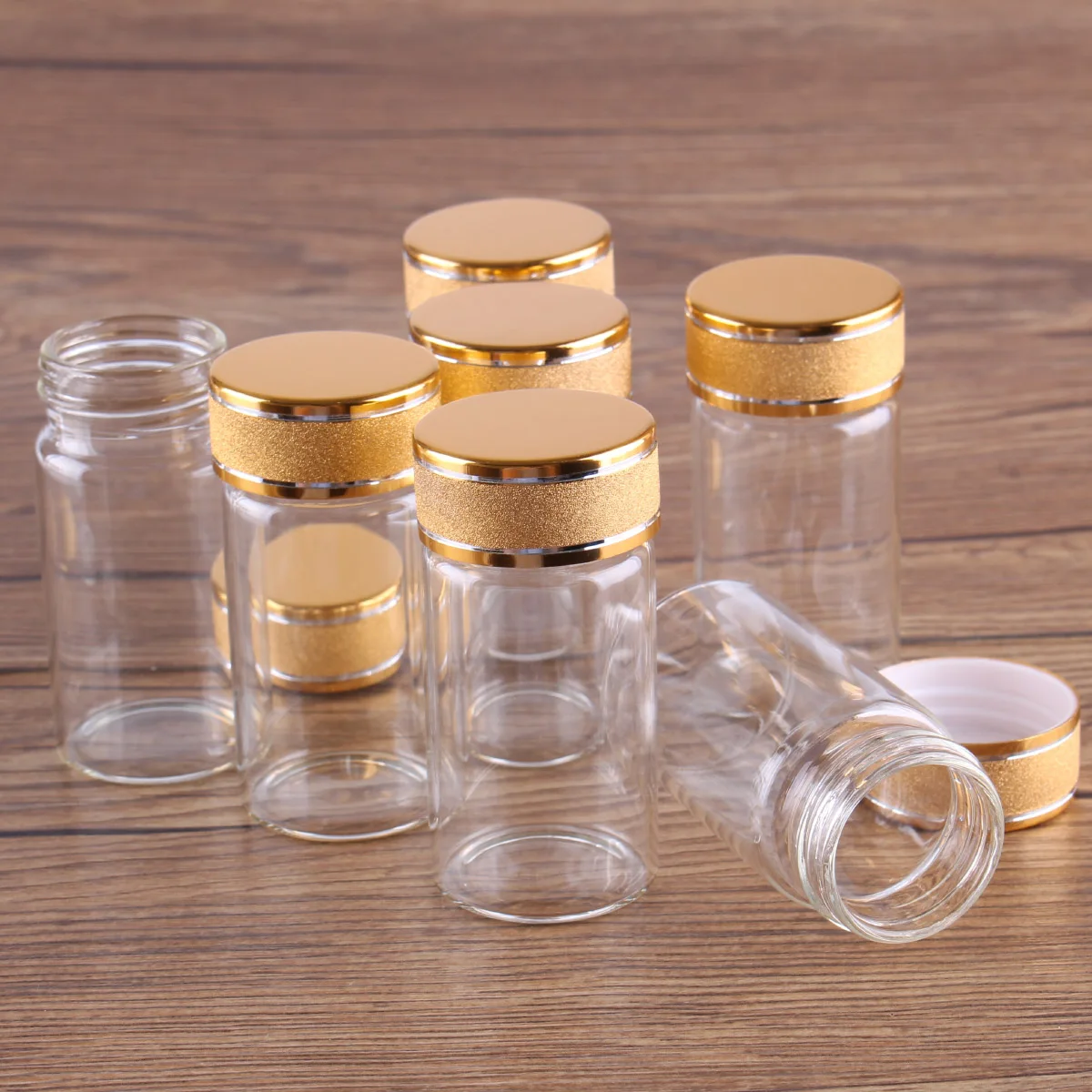 24 pieces 25ml 30*60mm Glass Bottles with Golden Frosted Caps Transparent Perfume Bottle Spice Jars | Дом и сад
