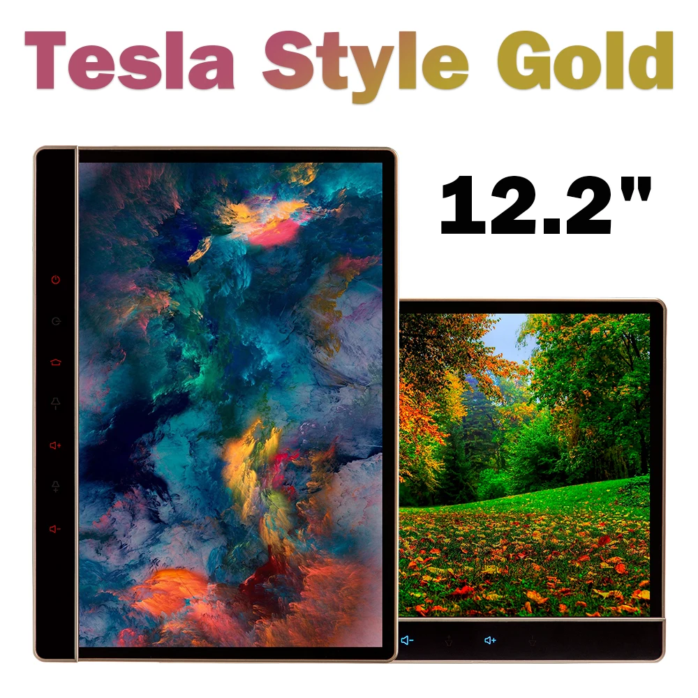 

Carbar 12,2 "Tesla Style Gold 2 Din универсальный стерео приемник Android автомобильный радиоприемник DVD GPS-навигатор плеер с полным ламинированным экраном