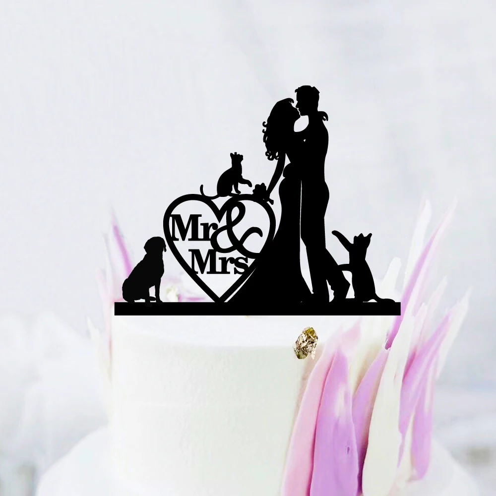 Свадебный Топпер для питомца собаки кошки Mr Mrs невесты жениха акриловый черный