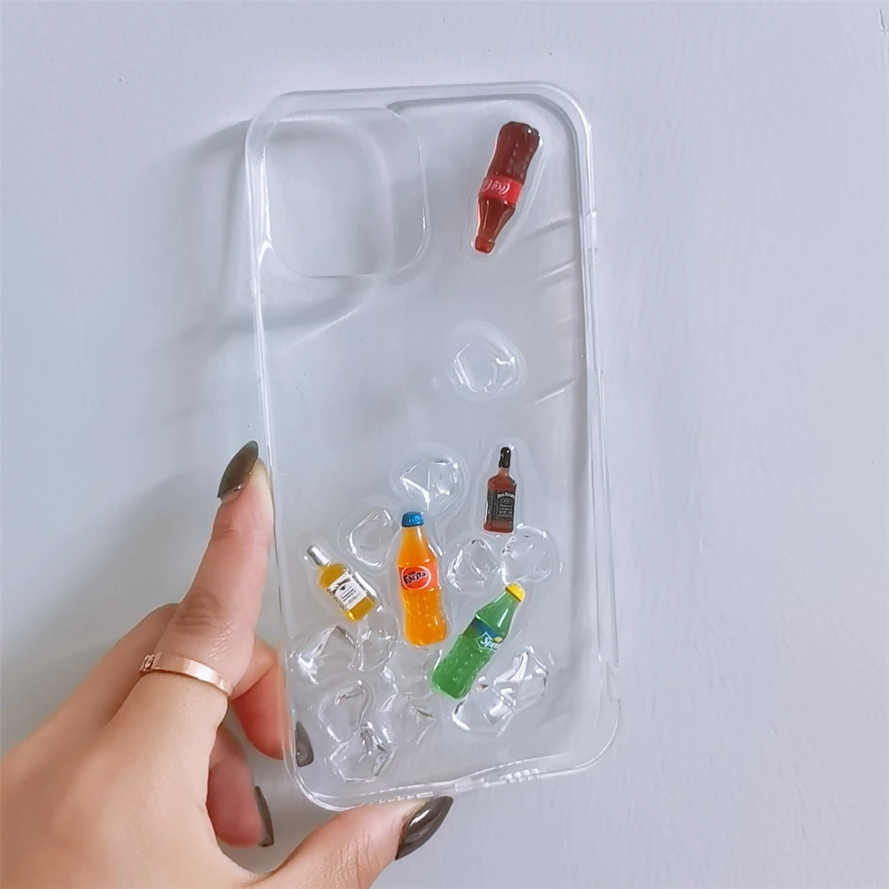 

Vya lovely 3d Summer ice Drink Wine bottle Coke phone case for iphone 1211pro 6s 7 8 plus x xr xs max se case soft back cover