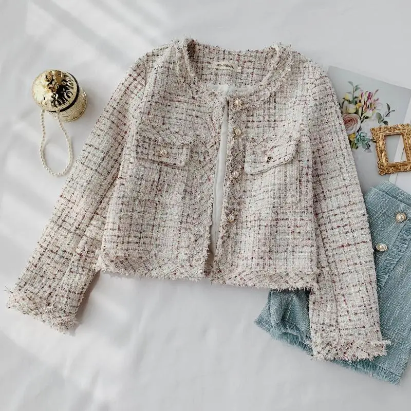 2019 новая Студенческая осенне-зимняя твидовая куртка Женская милая клетчатая