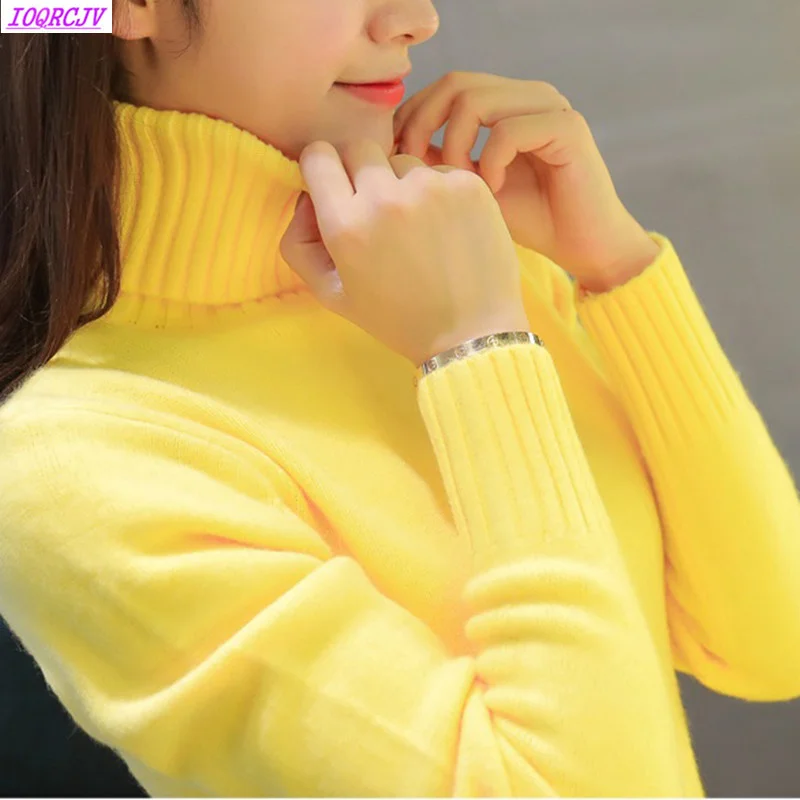

2021 New Autumn winter Women Knitted Sweaters Pullovers Turtleneck Long Sleeve Solid Color Slim Elastic Short Sweater Women K861