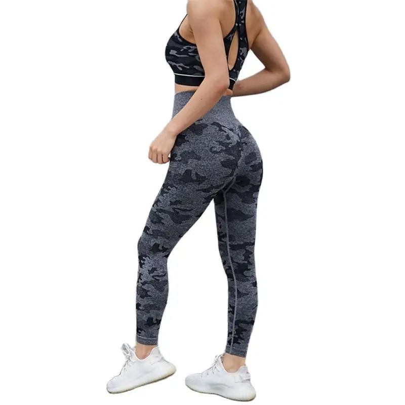 

CHRLEISURE Gray Camouflage High Waisted Yoga Women Pants Gym Streetseamless Leggings Tights Girl Fitness Running Elastic Sport