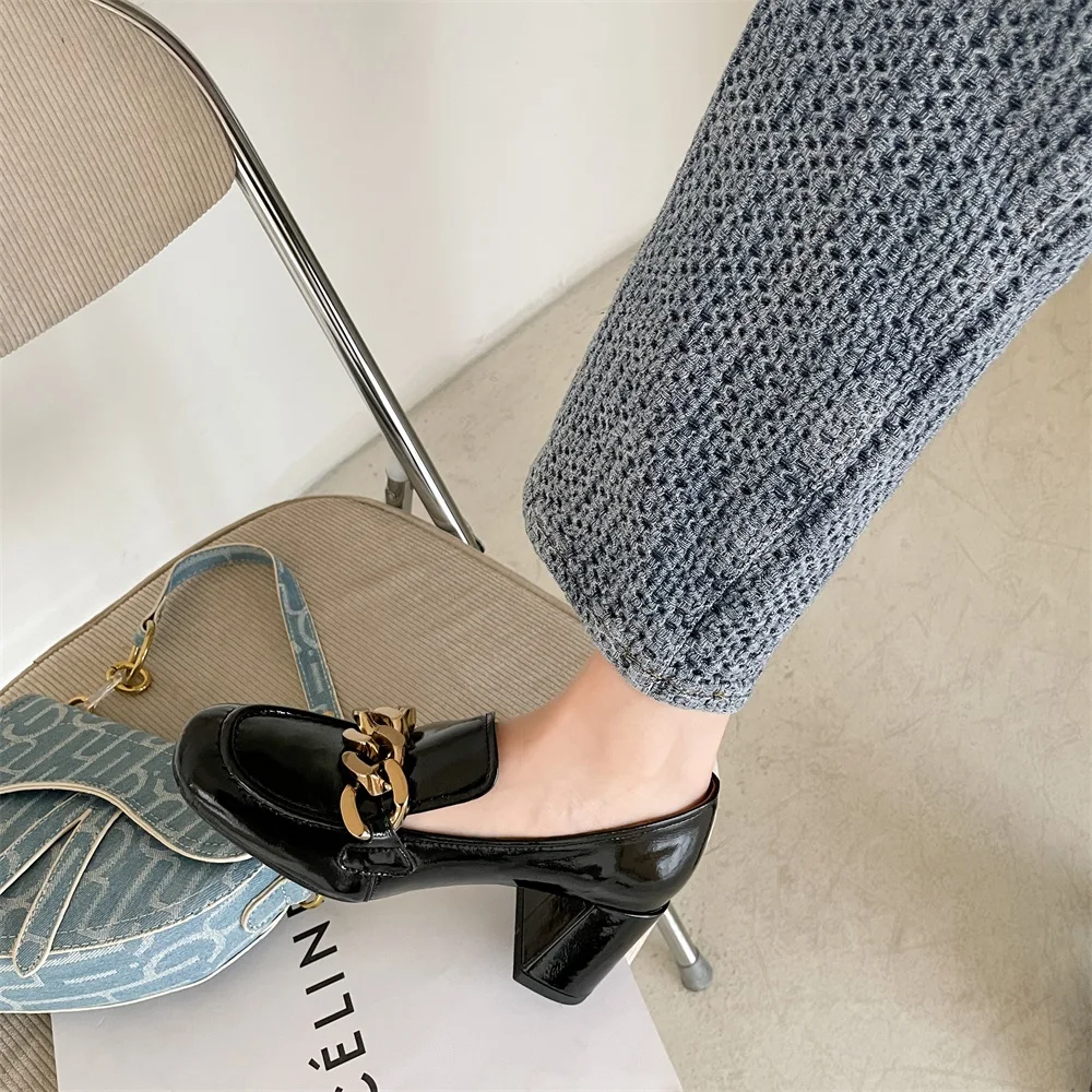 Туфли Kanseet женские на высоком каблуке лакированная кожа круглый носок украшение