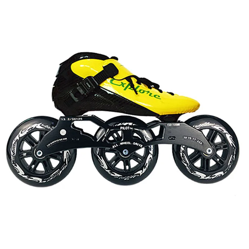 ISPORTS скоростные роликовые коньки из углеродного волокна для соревнований 3*125 мм уличные гоночные коньки для детей и взрослых SH56 - Цвет: Yellow Black