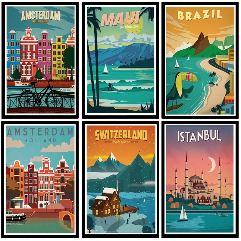 

New York Netherlands Amsterdam London Canvas Painting City Landscape Posters and Prints Wall Art for Living Room Decor Cuadros