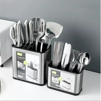 kitchen cutlery organizer knife holder tube spoon storage box rack tableware draining chopstick cage with water outlet tray