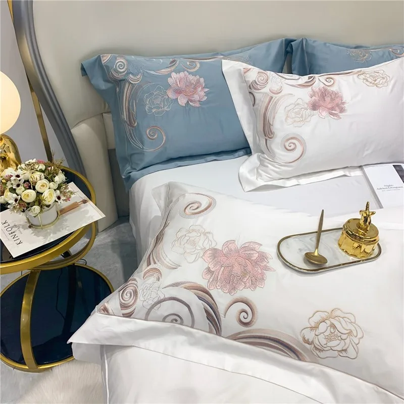 

Luxury Chic Embroidery 4Pcs Duvet Cover Set Egyptian Cotton Ultra Silky Soft Premium Bedding set Queen King Size Bed sheet set