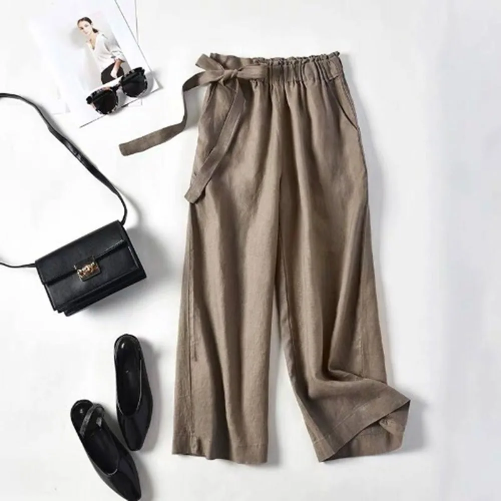

Korean Japan Wide Legs Pants Summer Casual 2021 New Long Trousers Straight Women Black Red Plus Size Lace Up Pants Lady Femme