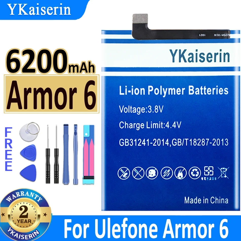 

6500mAh YKaiserin Battery Top Brand 100% New for Ulefone Armor 6 Armor6 6E Batteries + Free Gfit Bateria