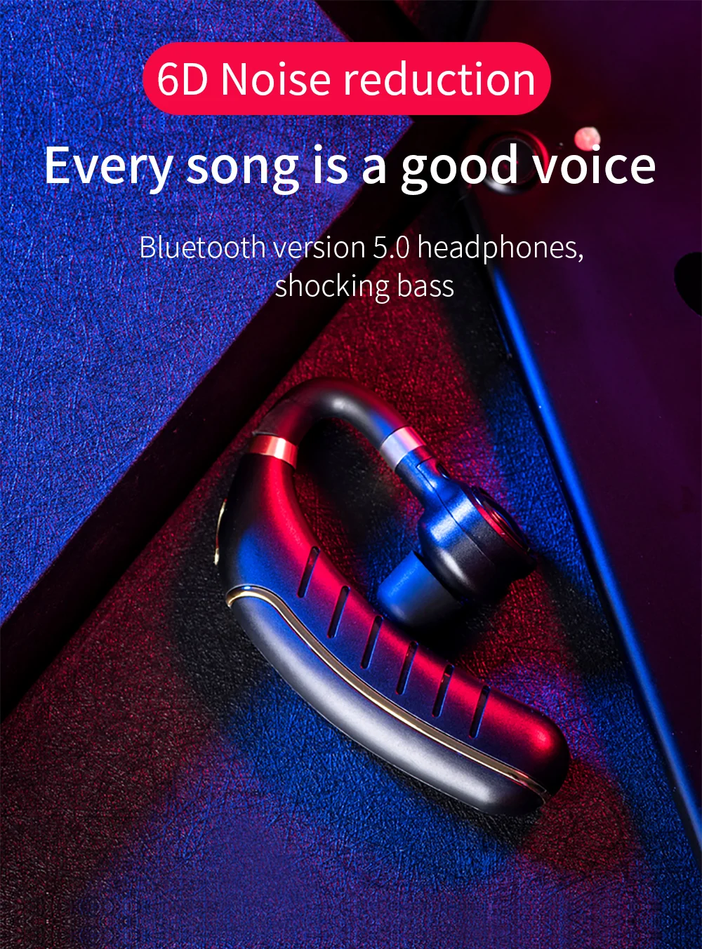 XGODY Bluetooth 5.0 Headset Mini Wireless Headphone Stereo Ear-Hook Earphone Hands-free Earbud For iPhone | Электроника