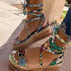 Женские летние сандалии со змеиным принтом, модная повседневная женская обувь на шнуровке, пляжные женские сандалии больших размеров