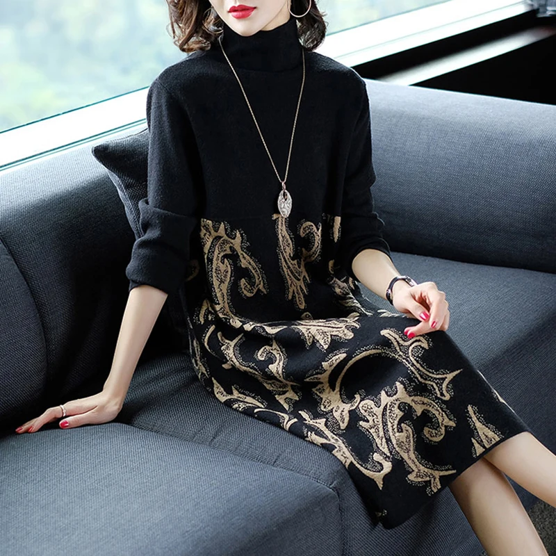 Осень зима новинка водолазка вязаное платье Стильные Свитера для женщин vestido de