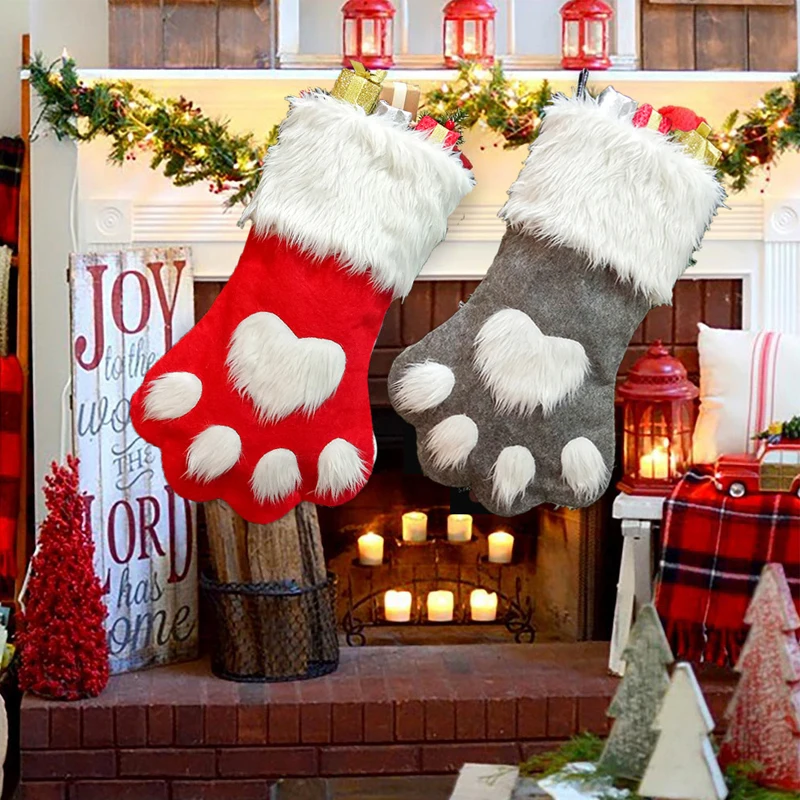 Ation For Home 2022 Gift Bag Stockings Long-haired Dog Claw Xmas Socks Christmas Tree Ornaments