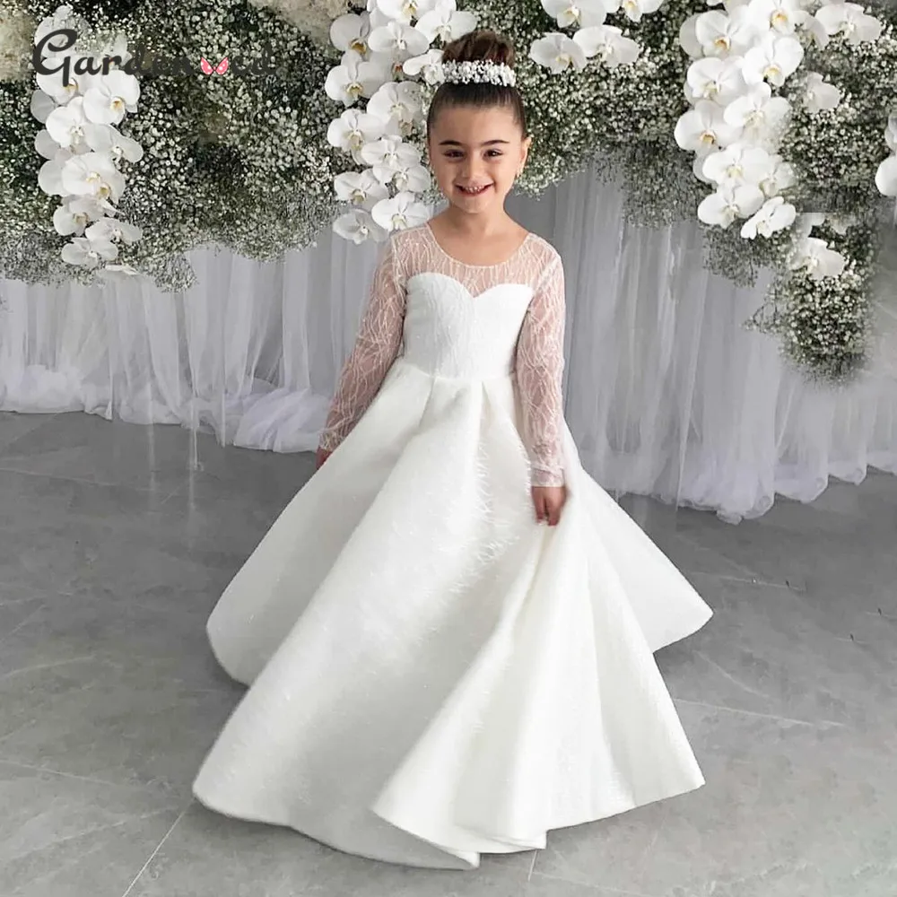 

Gardenwed Girls Bow Flower Dress Ivory Organza Girl Wedding Party Dress Cute Ball Gown Princess Elegant Dresses 2021 New Year