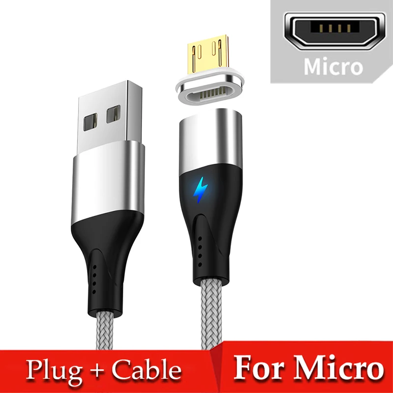 Silver For Micro Магнитный кабель USB type-C для huawei p30 pro samsung a50 a70 3A mi cro usb шнур для быстрой зарядки и передачи данных для Red mi note 8 mi 9 9t - Цвет: Silver For Micro