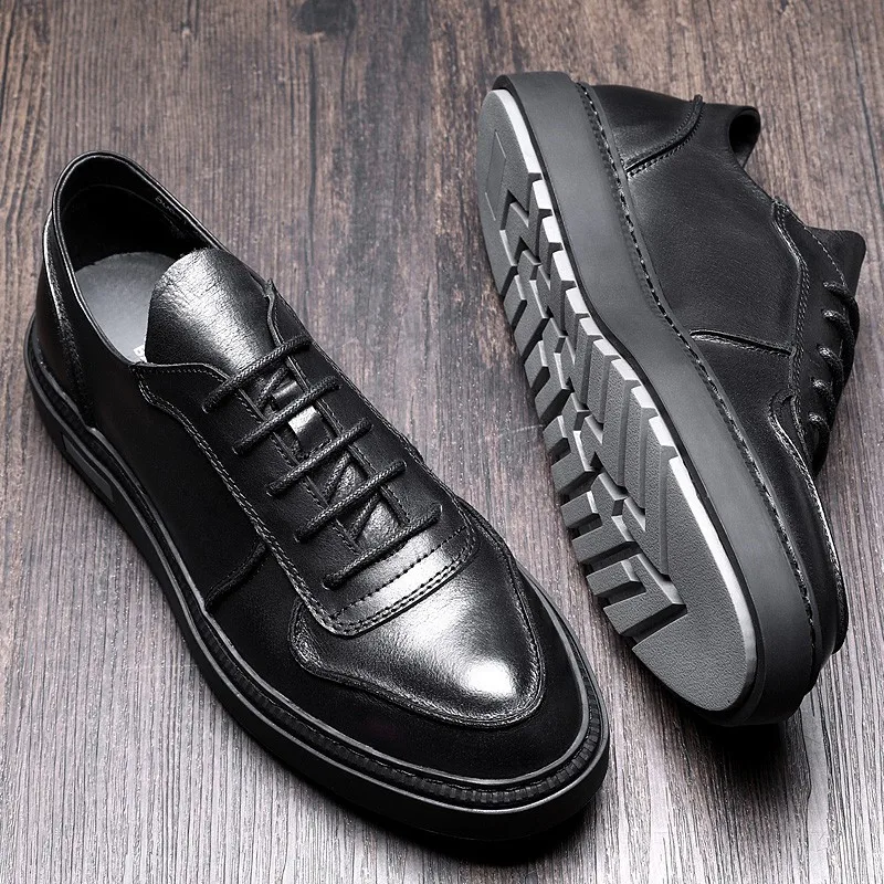 

Smart Casual British Top Brand Mens Genuine Leather Sneakers Shoes Lace Up Round Toe Fashion Streetwear Male Retro Flat Shoes