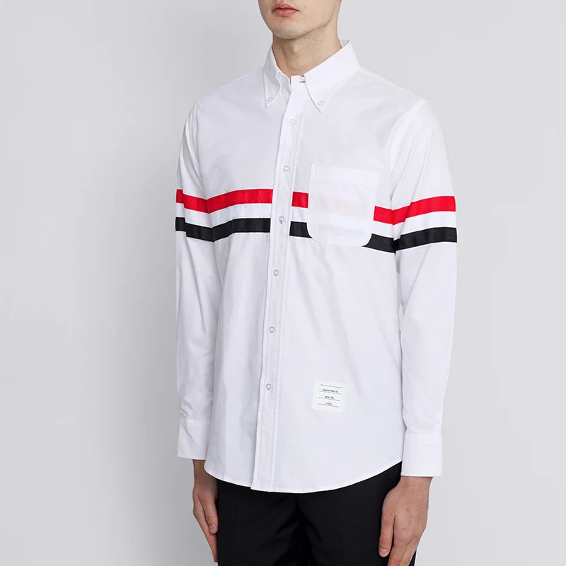 

THOM 2021 TB Fashion Brand Shirts Men Slim Long Sleeve Casual Shirt Cotton Spring Autumn Oxford Striped Solid Men's Clothing