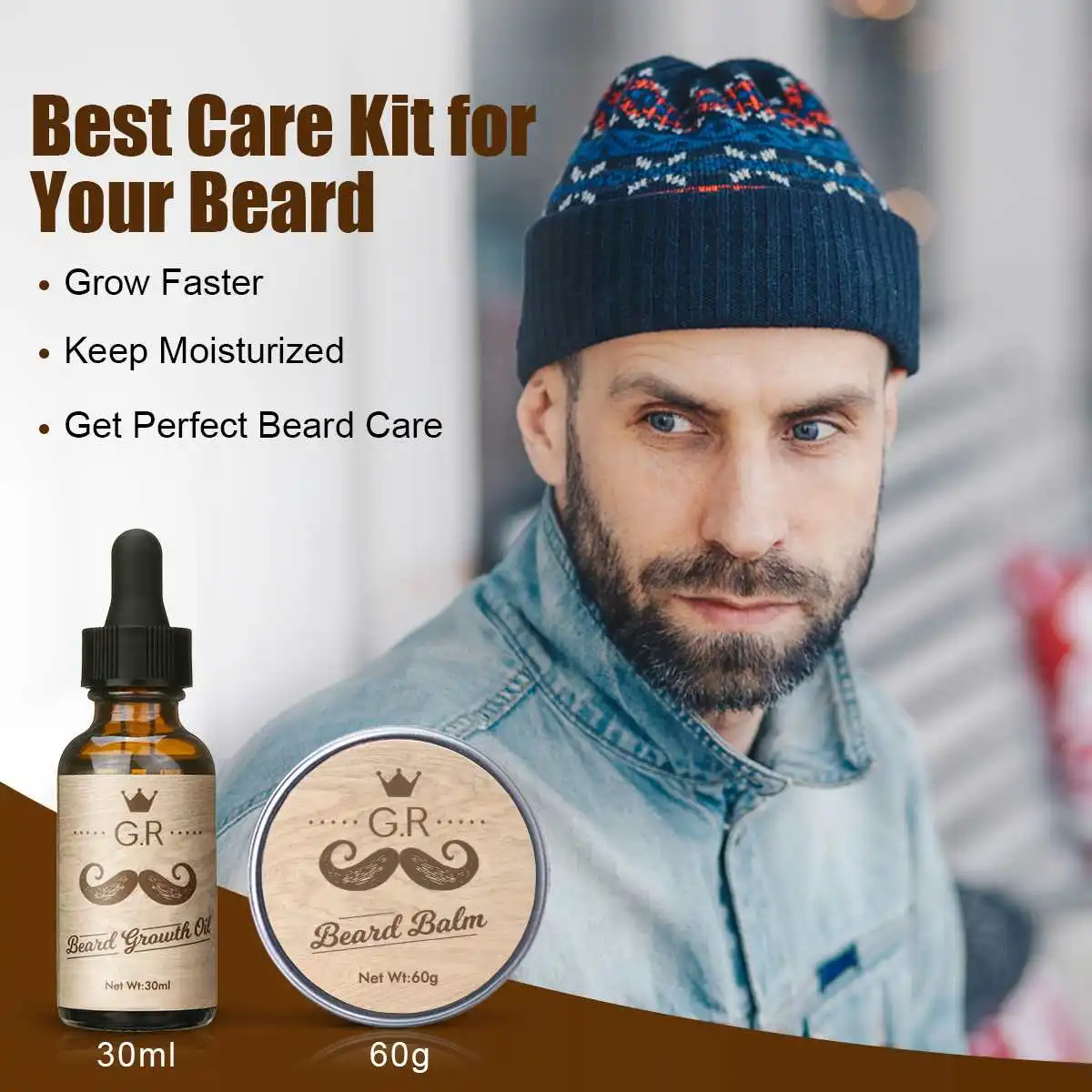 

5 Pcs/Set Portable Beard Growth Kit Activator Serum Beard Roller Balm Comb Hair Re-Activating Men Beard Care Gift Home Using
