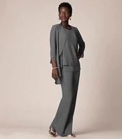 grey chiffon formal pant suits for mother groom gown evening wear long mother of the bride dresses with jackets plus size