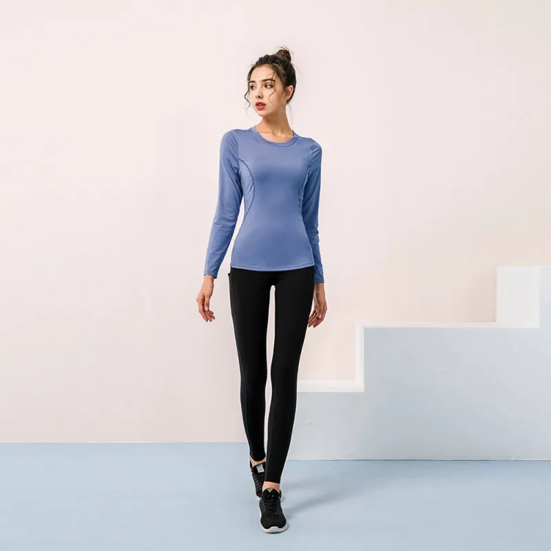 

Women Long Sleeve Running Shirts Spring Autumn Workout Shirt Chest Pads Back Hollow Out Skin-friendly Fitness Top