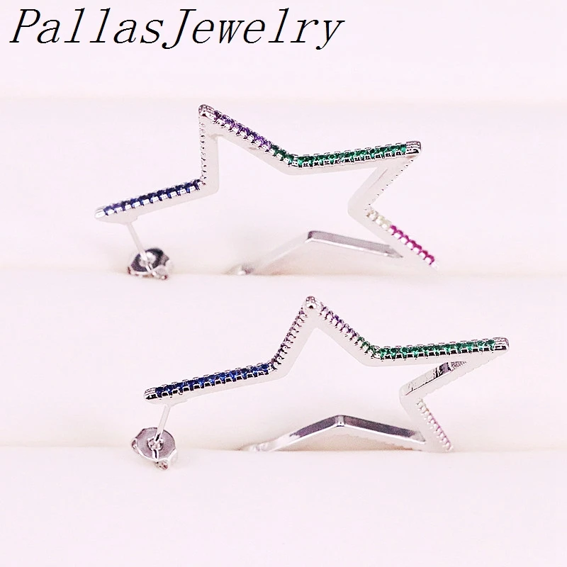 

5Pairs 2019 Latest Fashion Earrings Hight Quality Jewelry Rainbow CZ Star Studs Earrings For Women