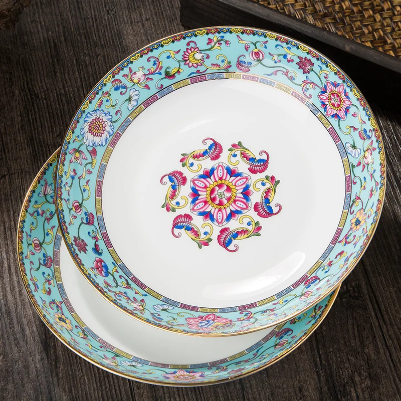 Ручная Роспись Цзиндэчжэнь Золотая эмалированная тарелка из костяного фарфора