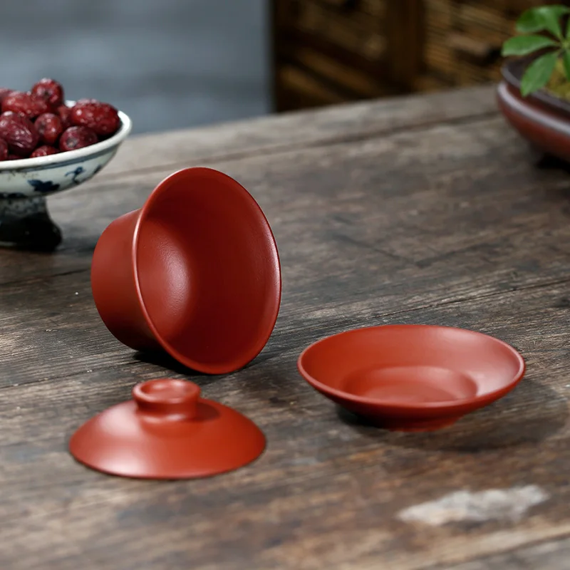 Gaiwan 210 мл натуральная фиолетовая глина чайная чаша с крышкой набор блюдца Исин