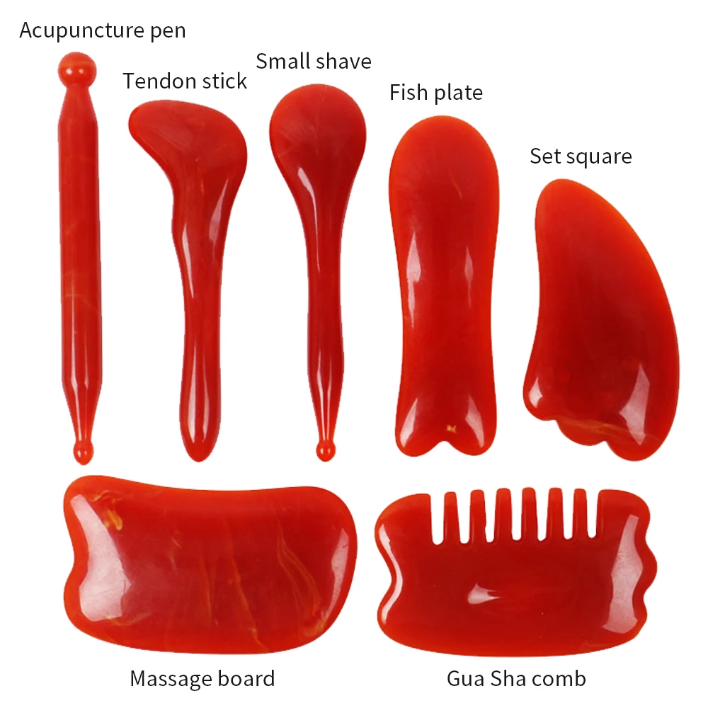 

7Pcs Gua Sha Massage Scraping Board Natural Resin Face Body SPA Skin Lifting Beauty Massage Relaxation Health Care Tool