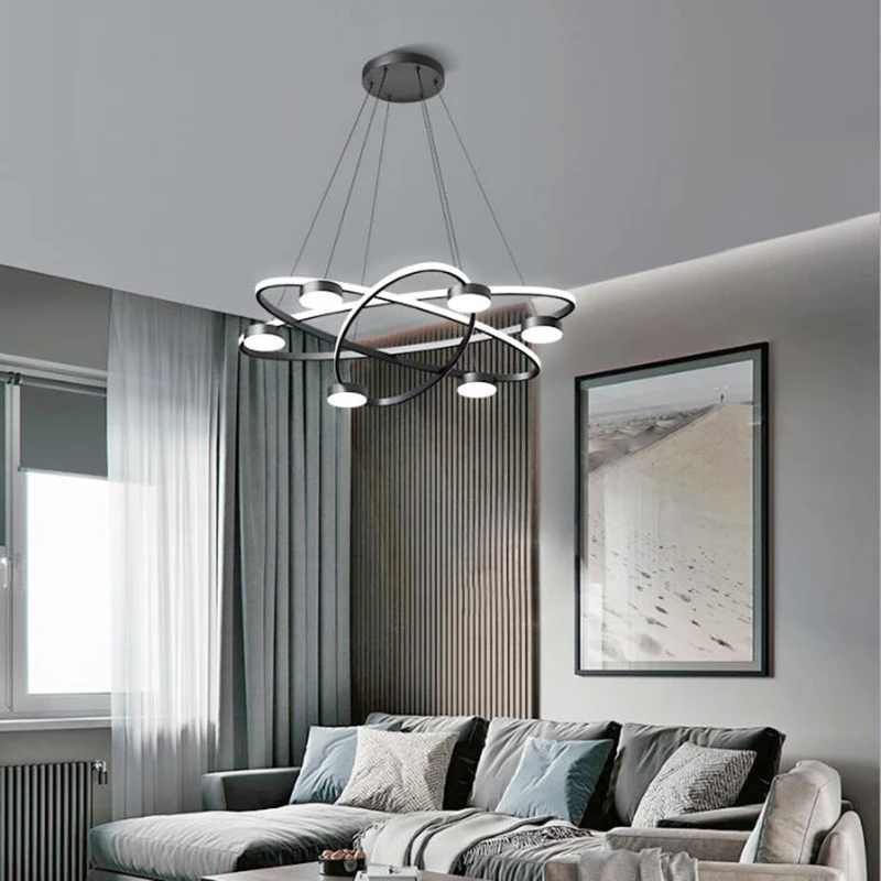 

Современные подвесные светильники с 6 головками и 3 оборотами, черные алюминиевые линейные подвесные светильники с проводом для гостиной, с...