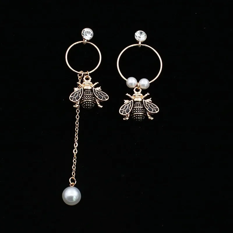 

Женские Длинные ассиметричные серьги с жемчугом, серьги-кисточки в Корейском стиле с маленькими пчелами и насекомыми, 2020