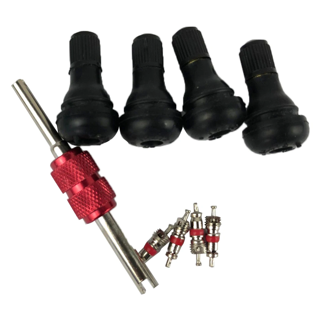 

4x TR412 Snap-In Rubber Tire Valve Stem + Valve Tool + 4x Cores NEW