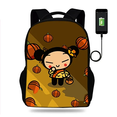 k7703 17 дюймов Pucca печати рюкзак для женщин USB порт рюкзаки для подростков девочек школьные сумки ноутбук повседневные Рюкзаки - Цвет: k7703