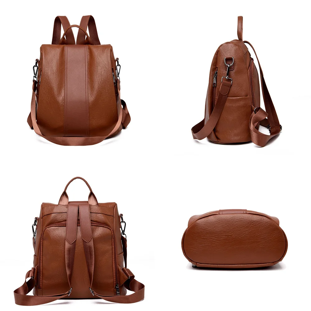 Женский рюкзак 2 в 1 из мягкой кожи вместительный с защитой от кражи для девочек