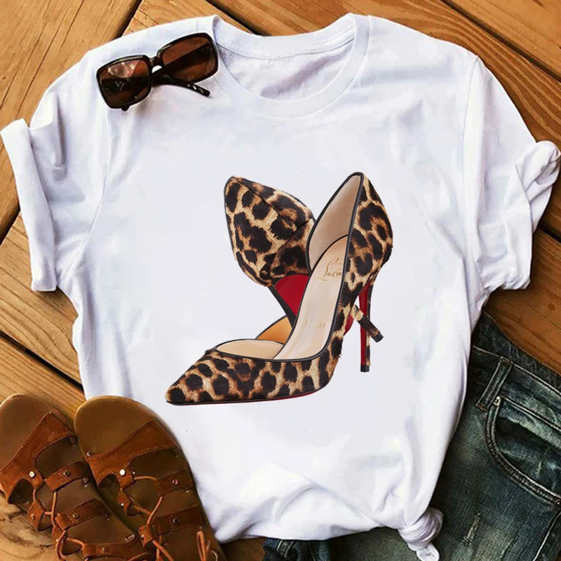

Pink High Heel T Shirt Lady Luxury Make Up Paris Style T-Shirt Women Summer Short sleeve Tops tee Girl Hipster T-shirts gift