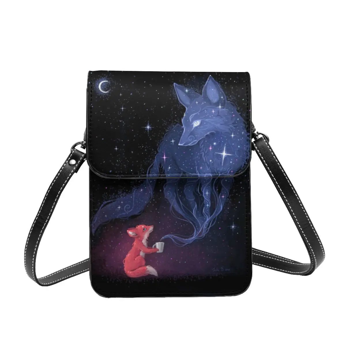 Celestial Fox Shoulder Bag Moon Star Night Outdoor Leather Mobile Phone Bag Woman Bulk Funny Bags