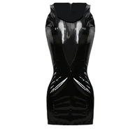 women sexy black shiny pvc vinyl leather mesh patchwork bodycon dress sexy back zipper catsuit fetish clubwear