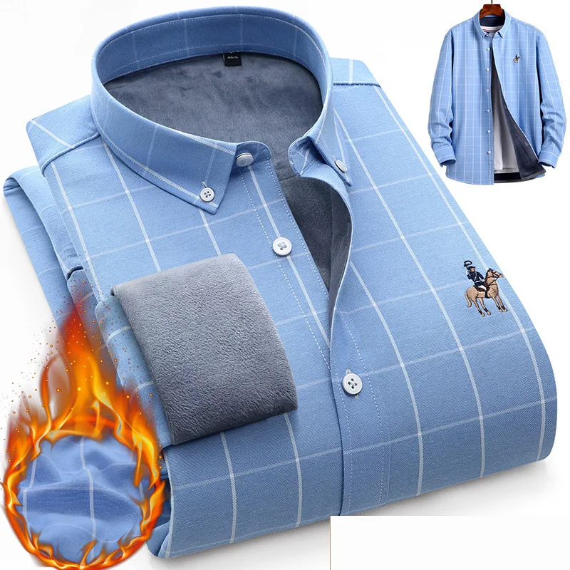 

Shirts For Male Size Thermal Fashion Men's Cotton Plaid Shirts Winter Fleece Lined