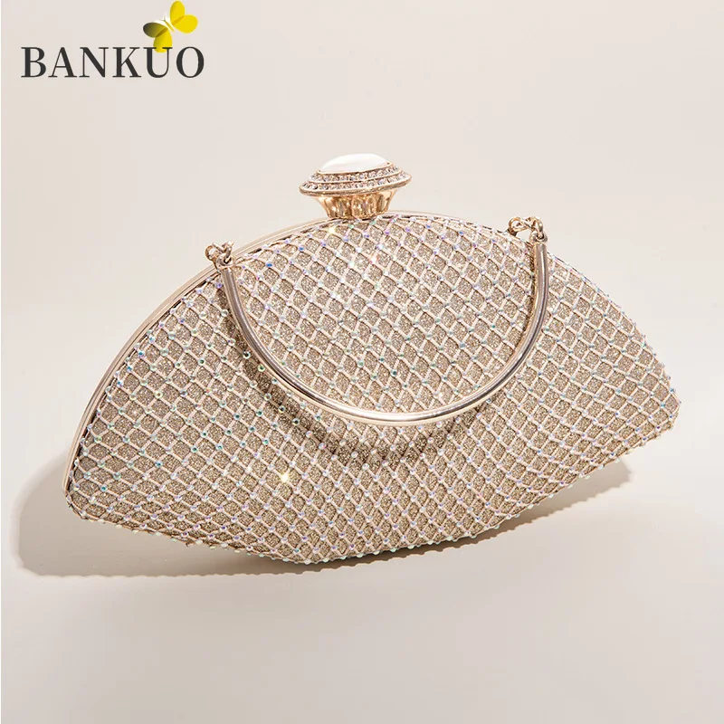 

BANKUO Womens Bags High Quality PU Leather Clutch Bag Fashion Diamond Evening Bag Chains Handbags Shoulder Bags for Women C462