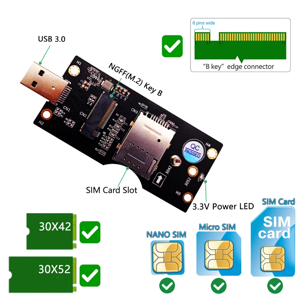 

Классический Прочный практичный Многофункциональный переходник NGFF M.2 на USB 3,0 с слотом для SIM-карты 8pin для 3G/4G/5G