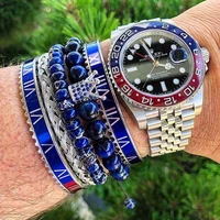high quality men jewelry bangle bracelet stainless steel blue roman bangle genuine stone cz crown macrame bracelet bangle men