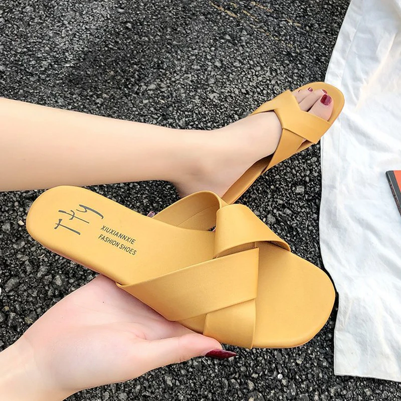 Сланцы женские с круглым носком пляжные шлепанцы Повседневная Уличная обувь