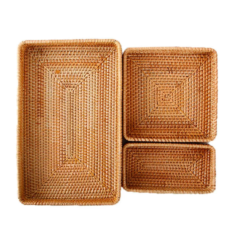 

Hand Woven Rattan Storage Tray Storage Basket Wicker Baskets Picnic Bread Fruit Food Breakfast Display Box Craft Home Decoration